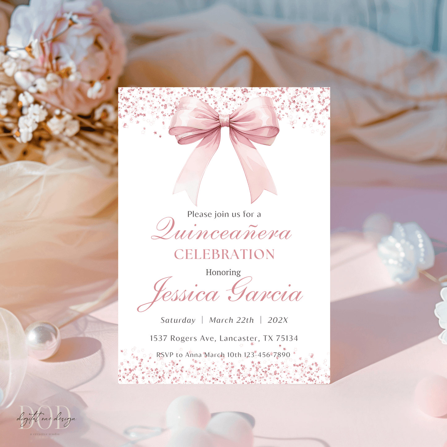 Formal Pink Quinceanera Invite