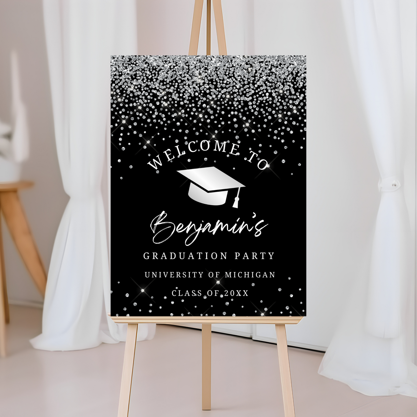 Luxury Silver Graduation Welcome Sign