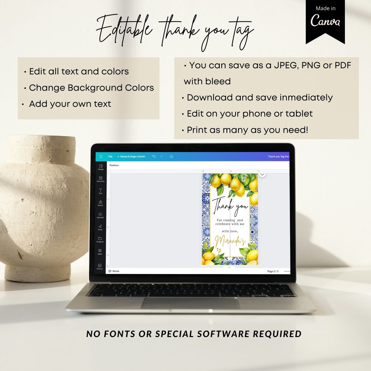 Amalfi Coast Citrus Lemon Thank You Tags