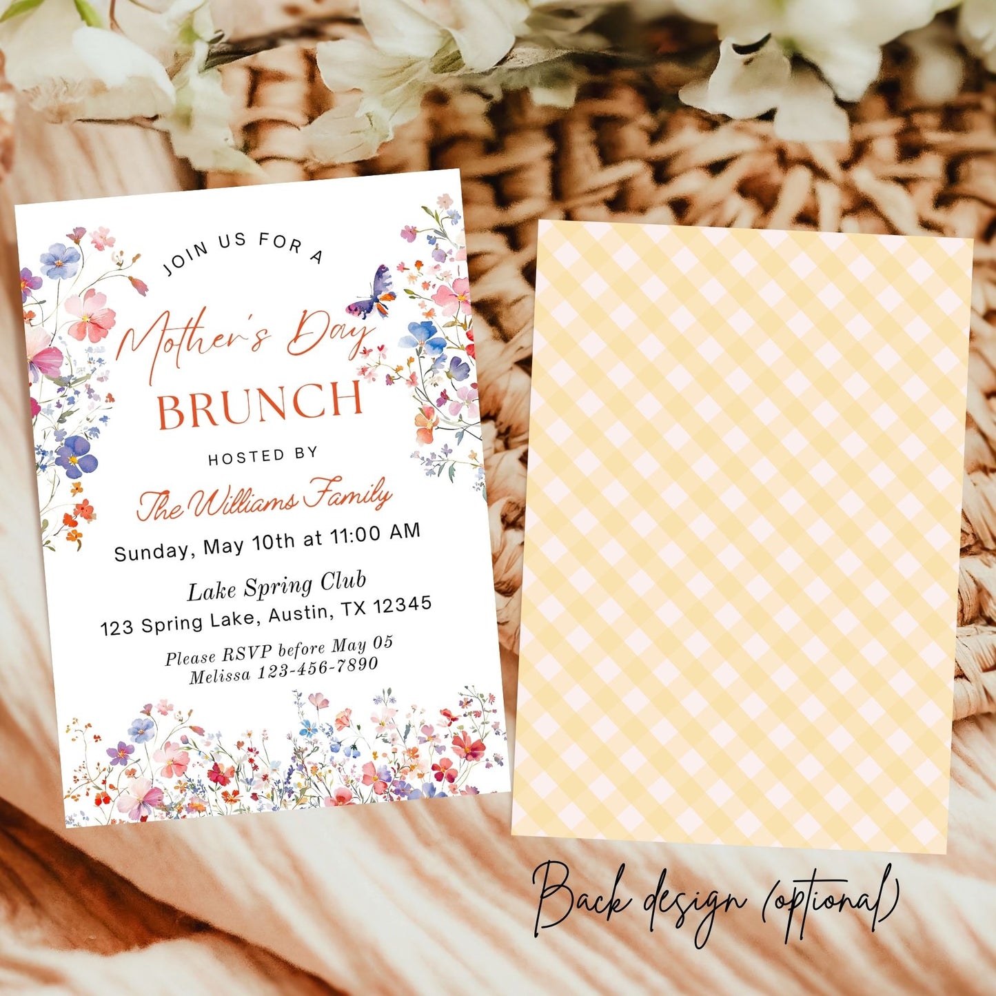 Elegant Colorful Wildflowers Mothers Day Brunch Invitation