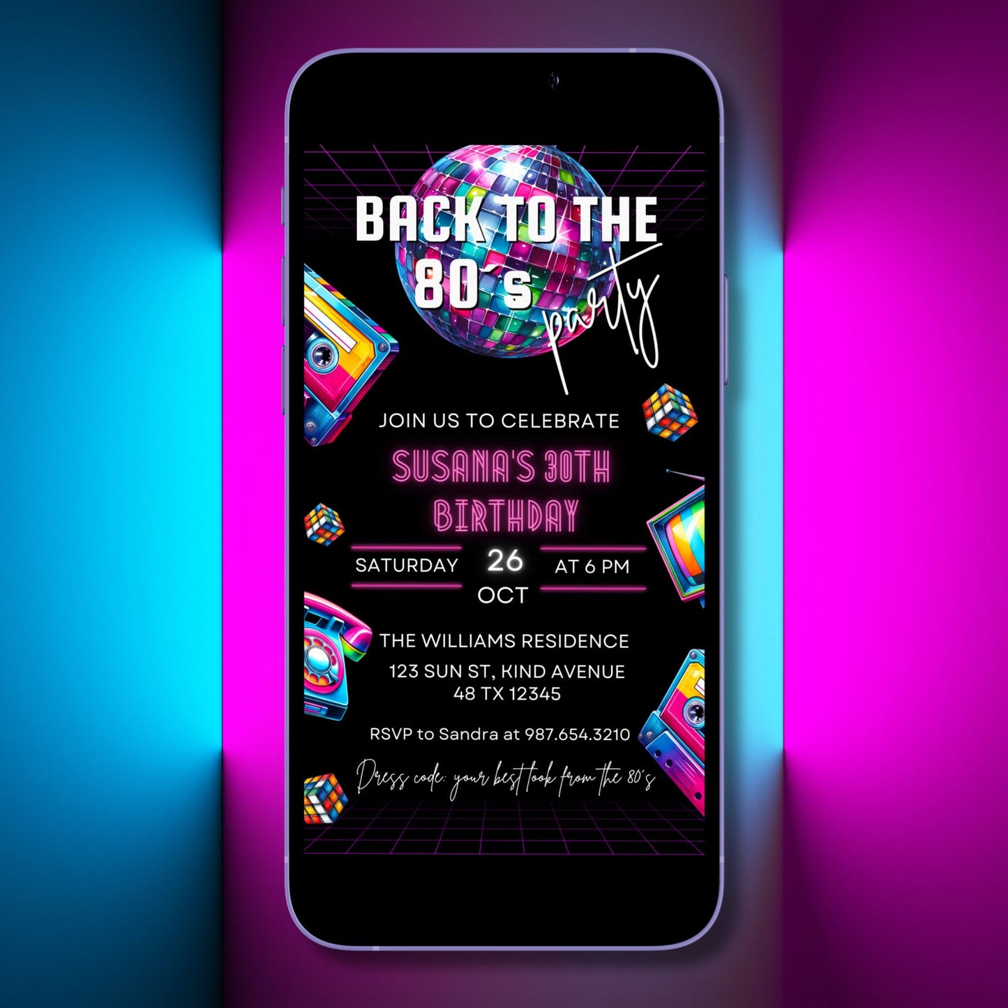 Back to the 80s Birthday Invitation