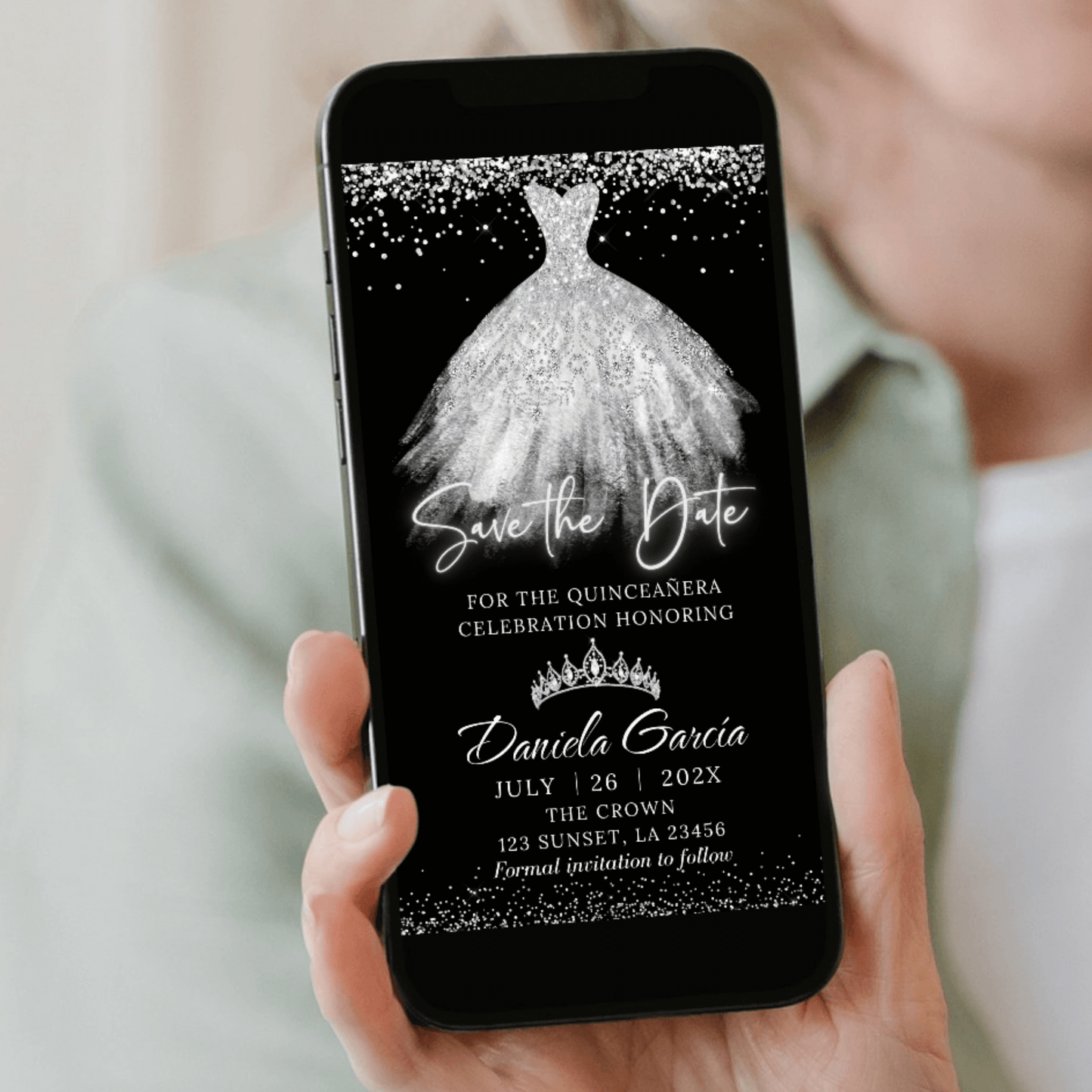 Editable White Princess Save the Date Invitation