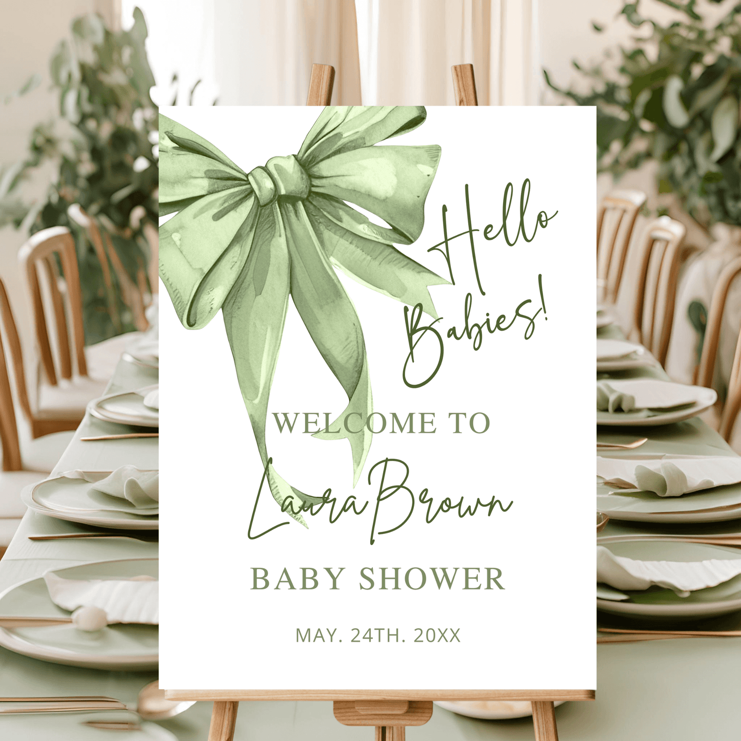 Sage green Baby Welcome Party decoration