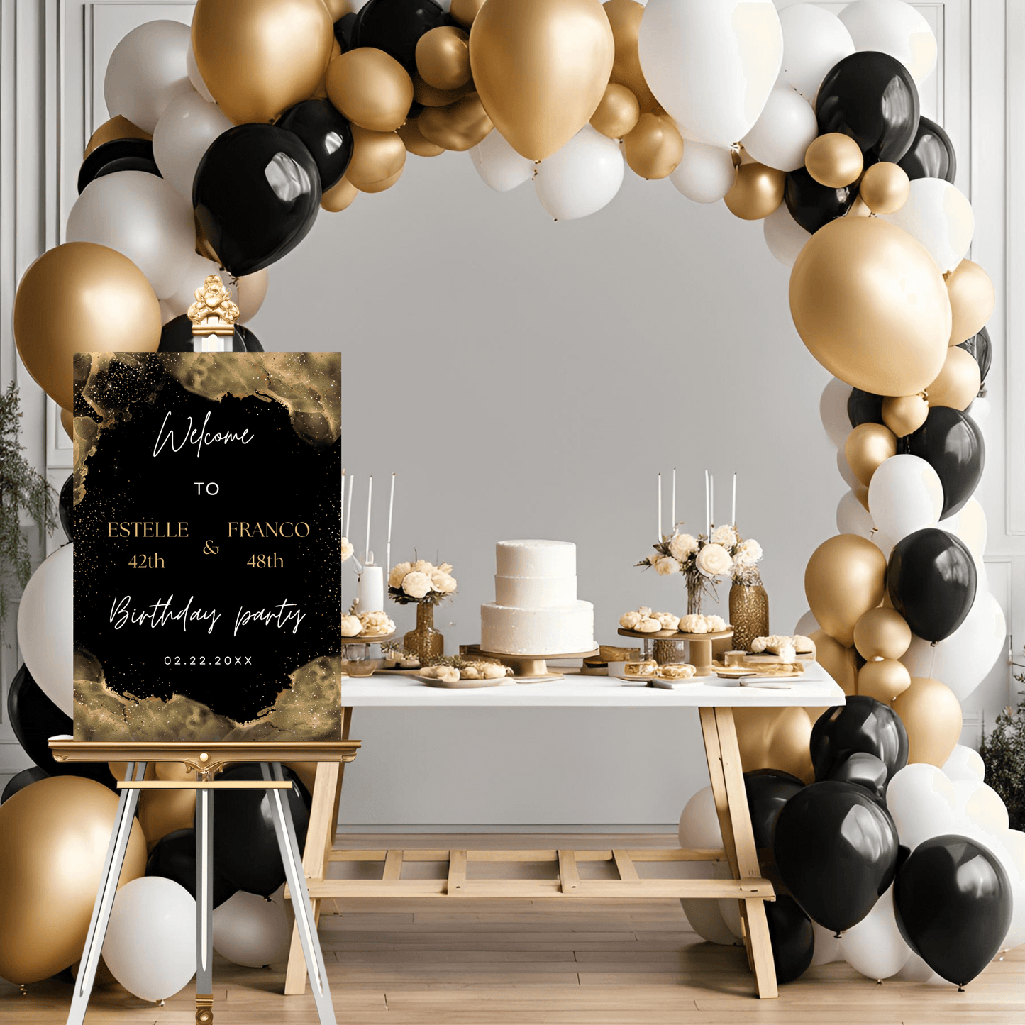 Black and Gold Double Celebration Birthday Sign