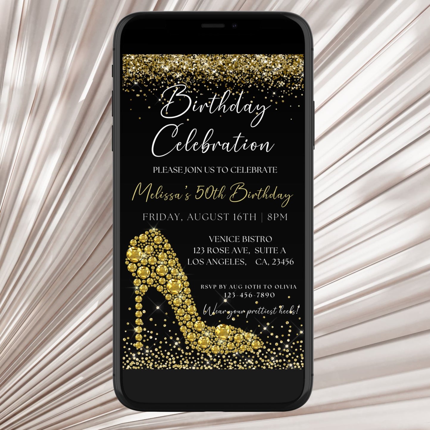 Luxury Gold Diamond High Heel Birthday Invitation