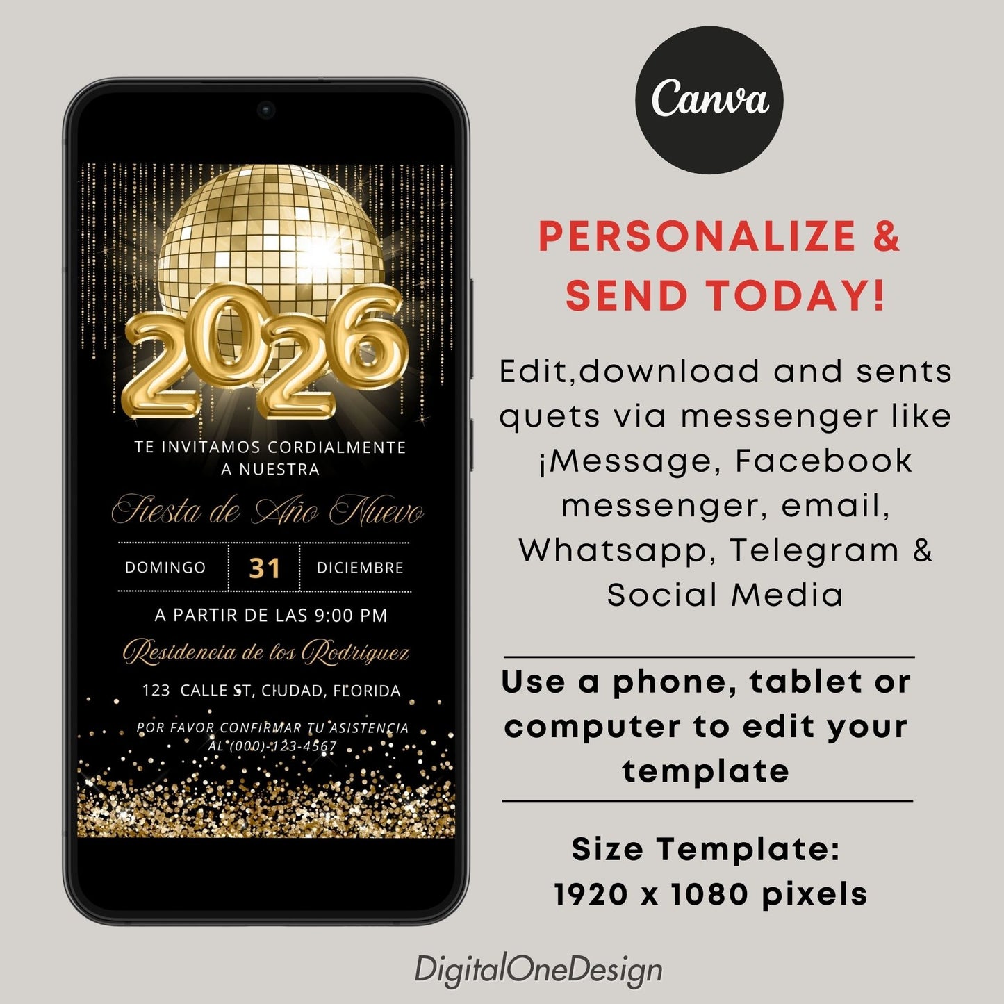 Spanish 2026 New Year Party Invitation