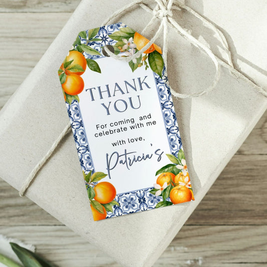 Mediterranean Tile Orange Thank You Favor Tags
