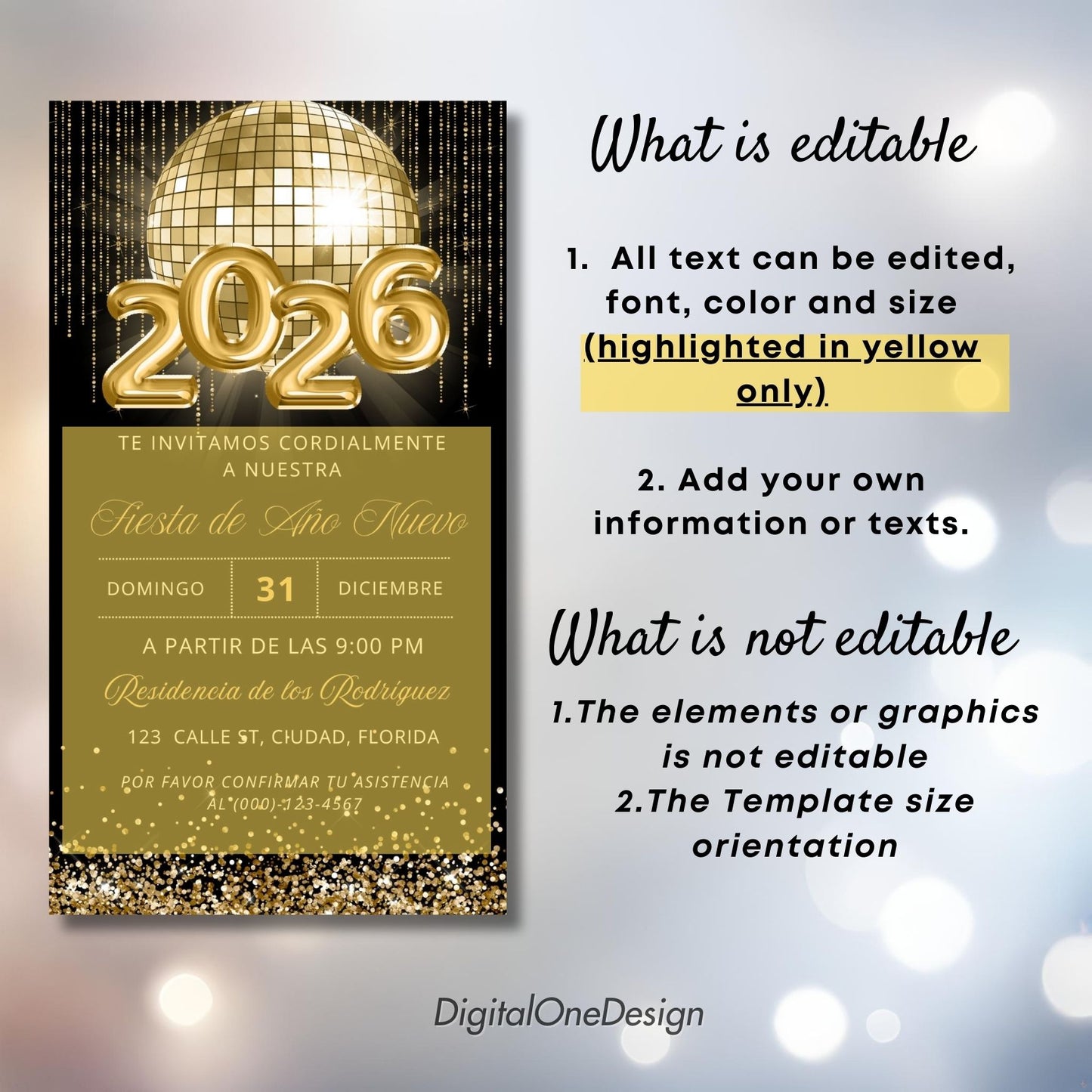 Spanish 2026 New Year Party Invitation