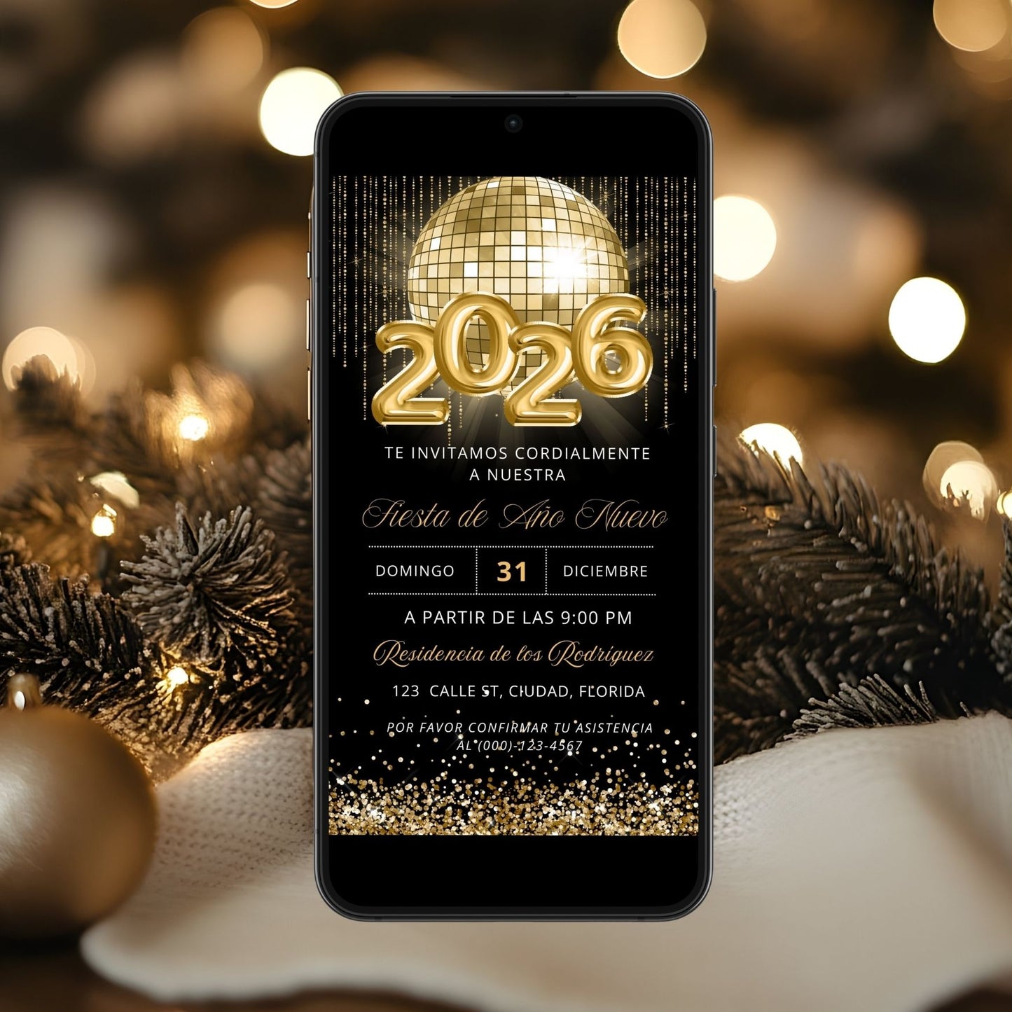 Spanish 2026 New Year Party Invitation