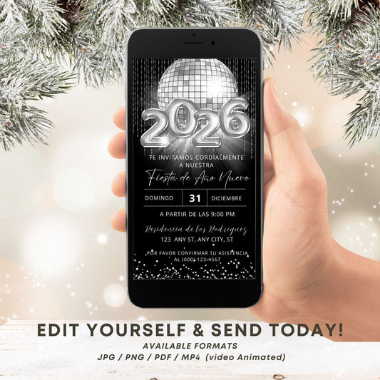 Elegant Spanish 2026 Silver New Year Invitation