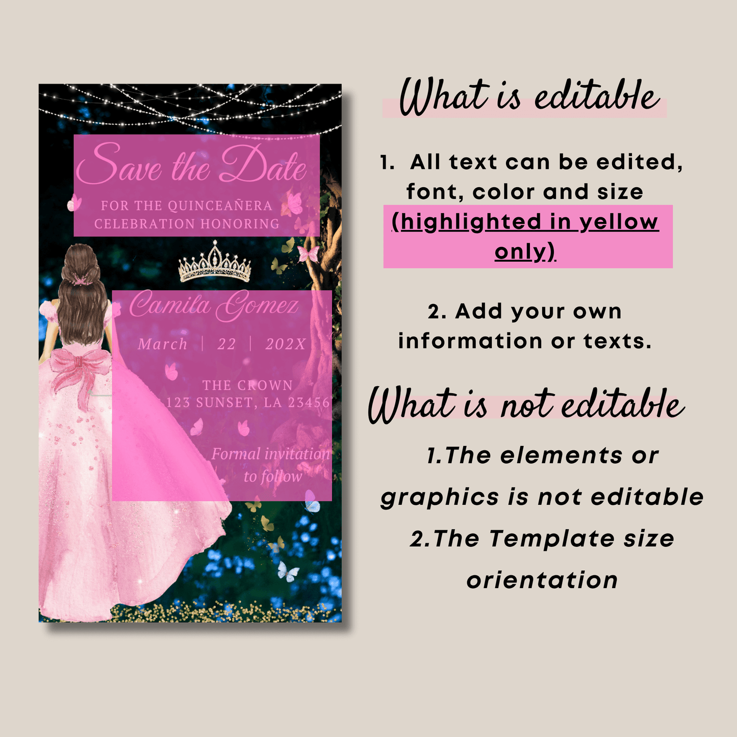 Editable Enchanted Forest Quinceanera Invitation