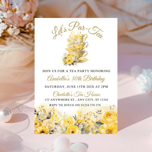 Let's par-tea birthday invitation