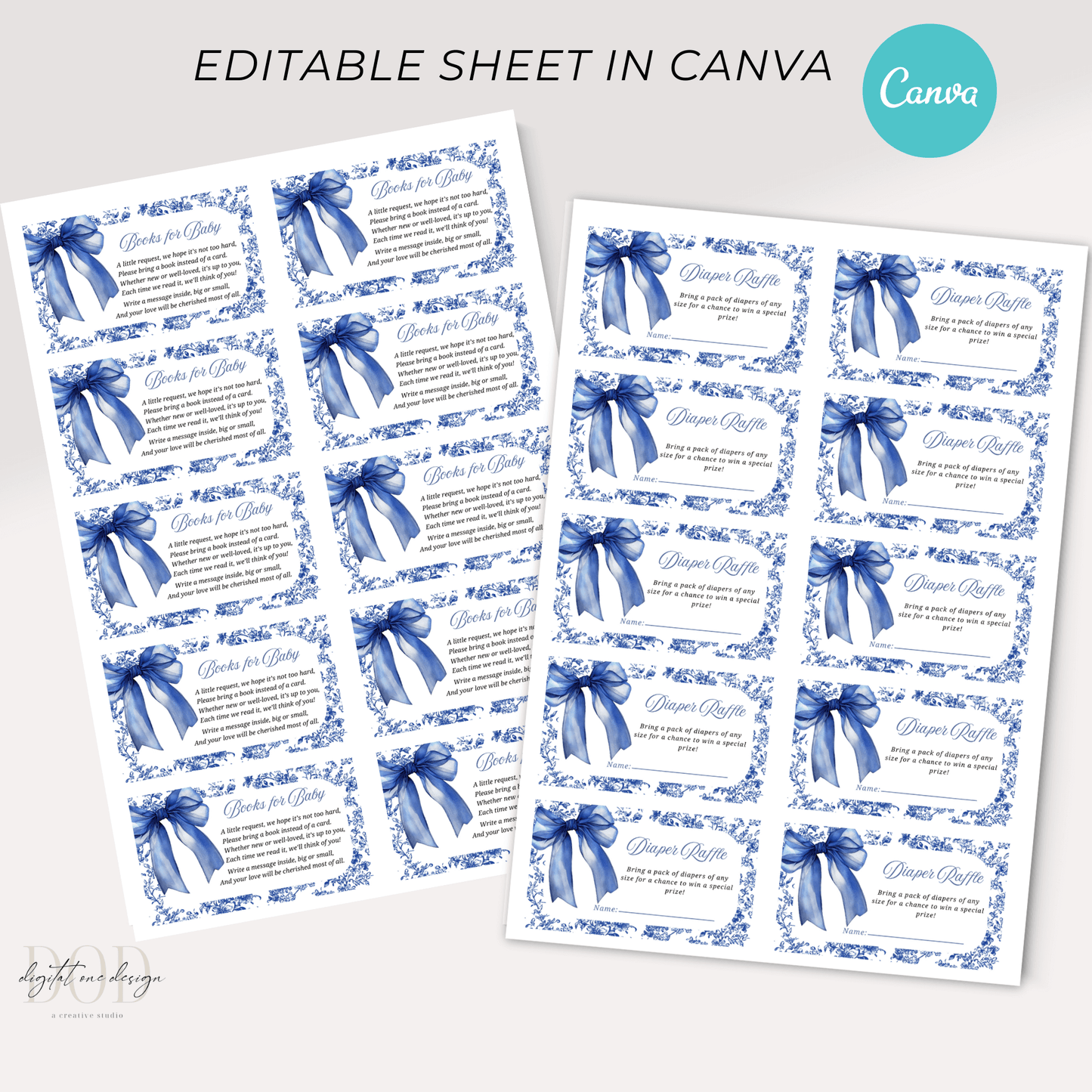 Editable Royal Blue Diaper Raffle and Books for Baby