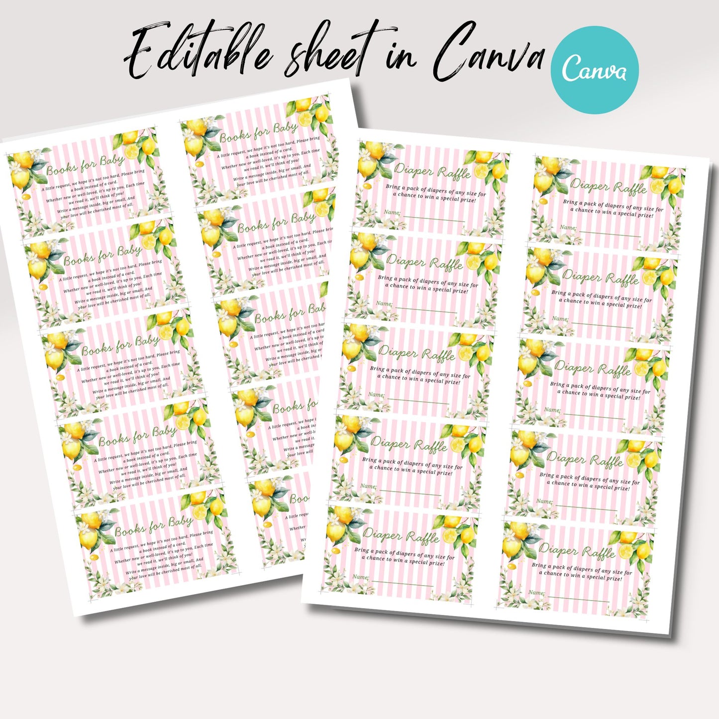 Pink Citrus Lemon Ciao Bambina Baby Shower Invitation Set