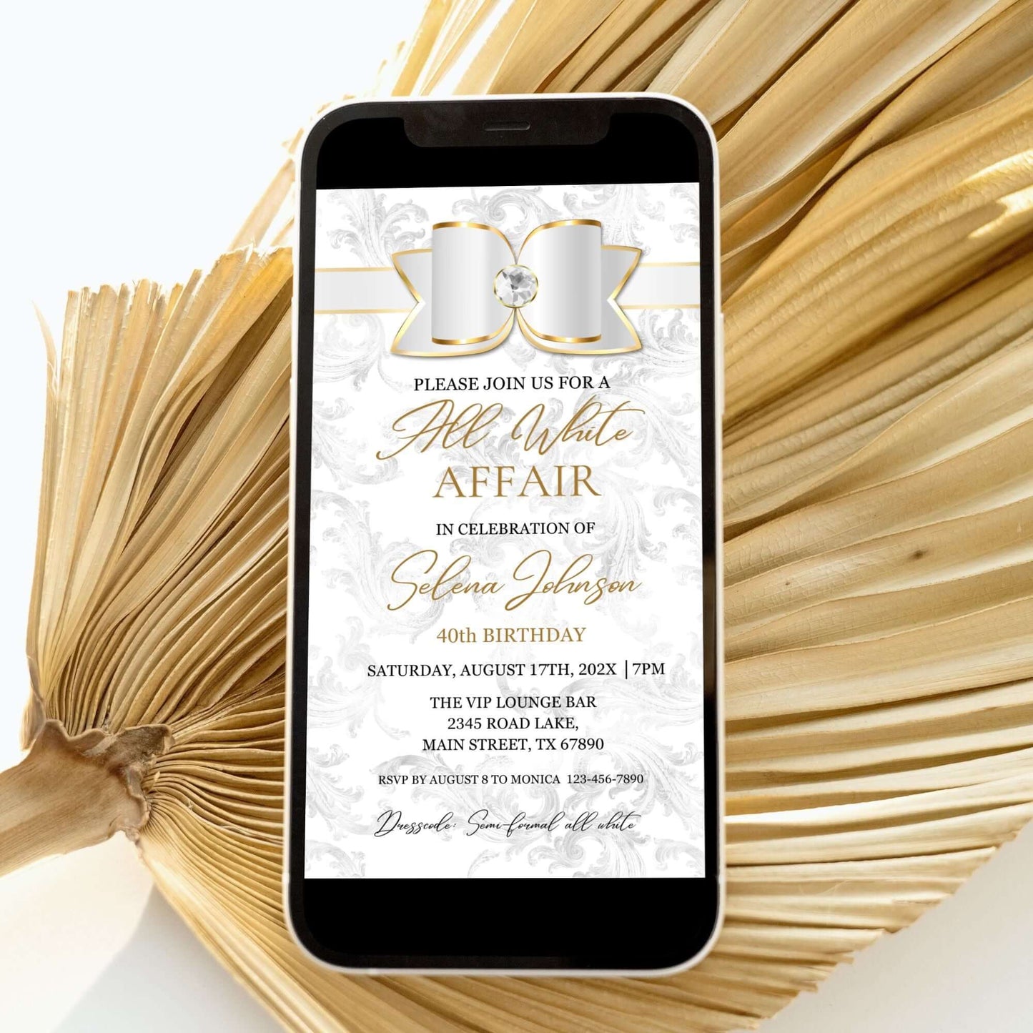Elegant White and Gold Birthday Invitation Template