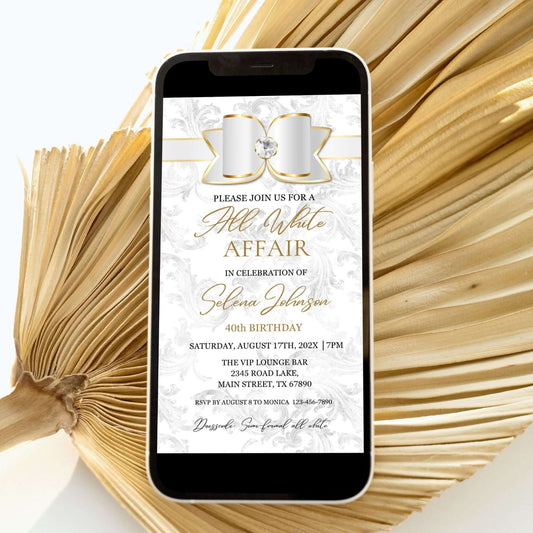 Elegant White and Gold Birthday Invitation Template