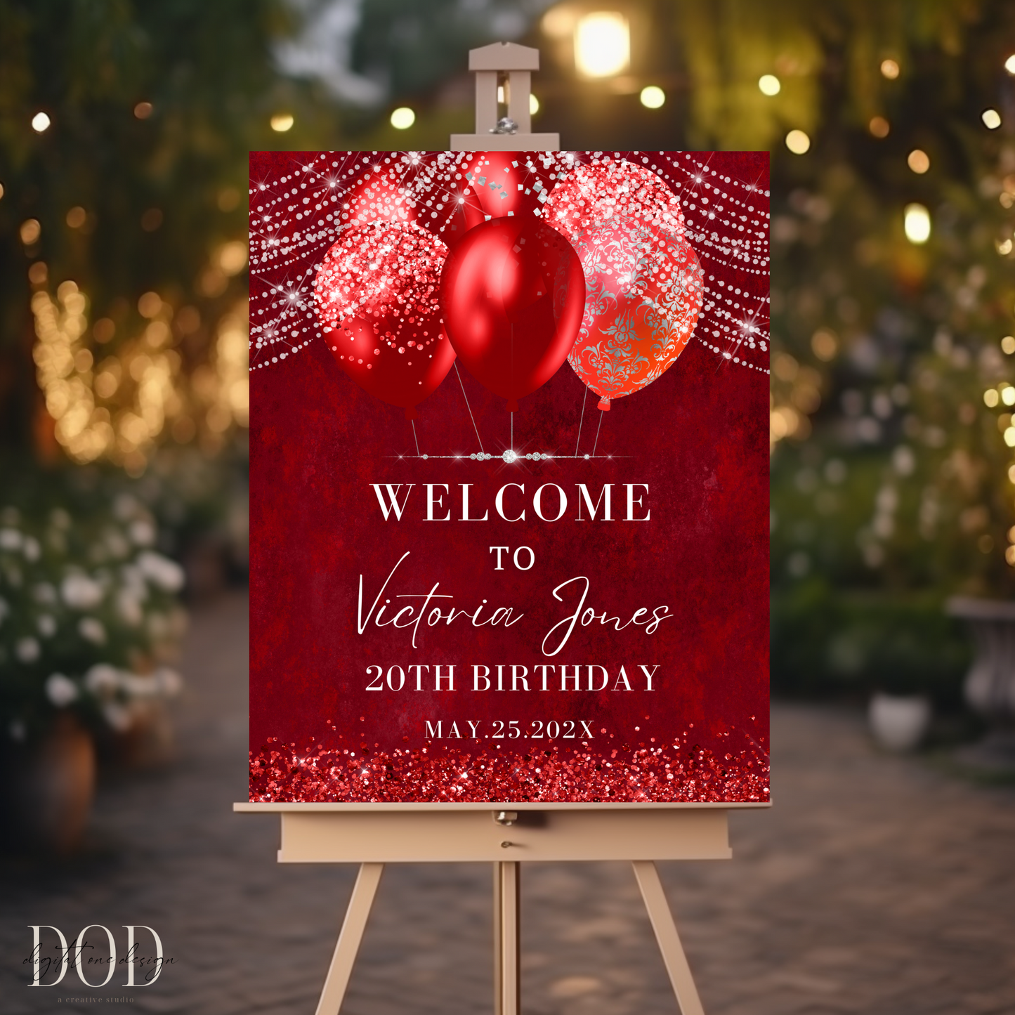 Elegant Vibrant red birthday decoration party poster