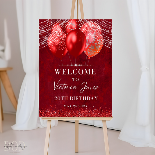 Red and silver Glitter balloons Entryway decoration sign
