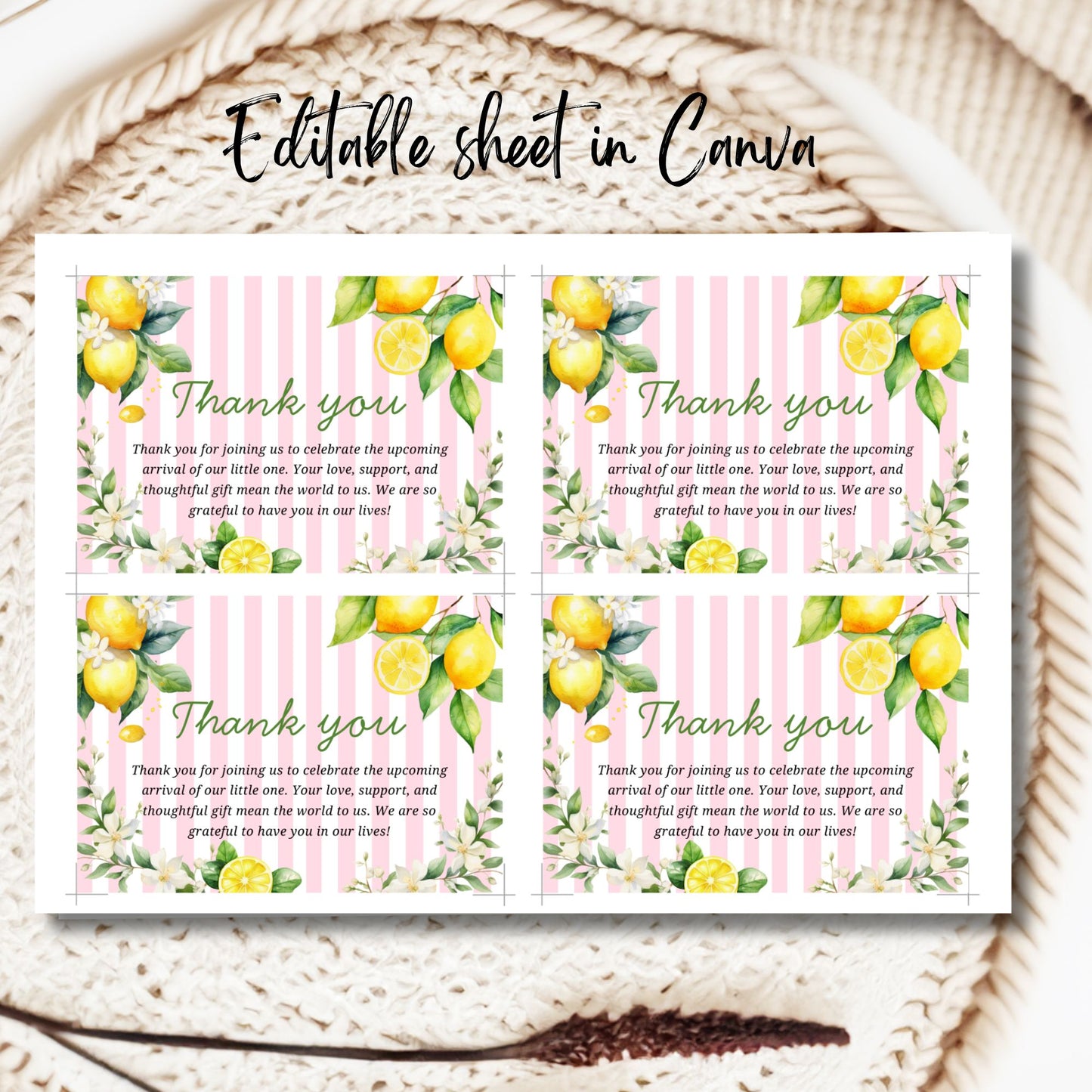 Pink Citrus Lemon Ciao Bambina Baby Shower Invitation Set