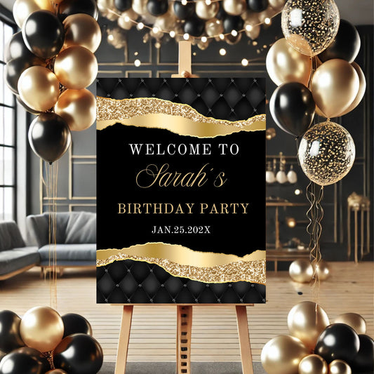 Black Gold Birthday Party Entrance Sign