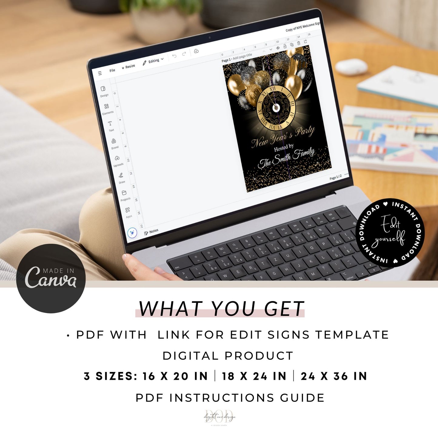 Black & Gold New Year's Eve Party Welcome Sign