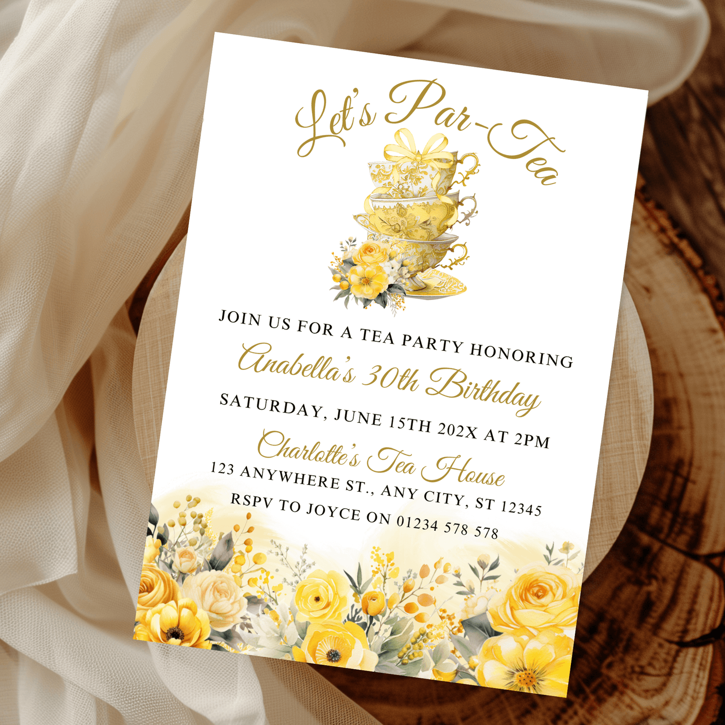 Yellow tea cup Party Invitation