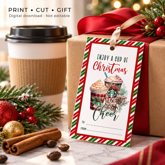 Enjoy a Cup of Christmas Cheer Printable Gift Tag Coffee & Hot Cocoa