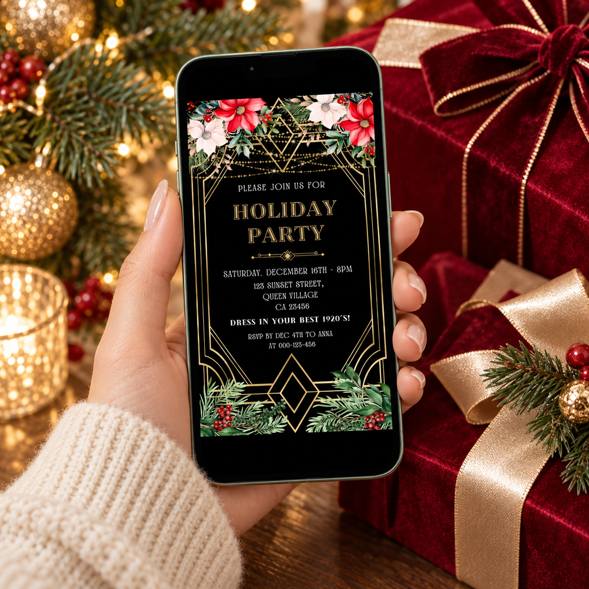 Glamorous Art Deco Gatsby Holiday Party Invitation
