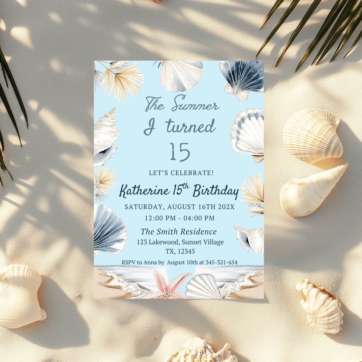 The Summer I turned 15 Birthday Party Invitation template