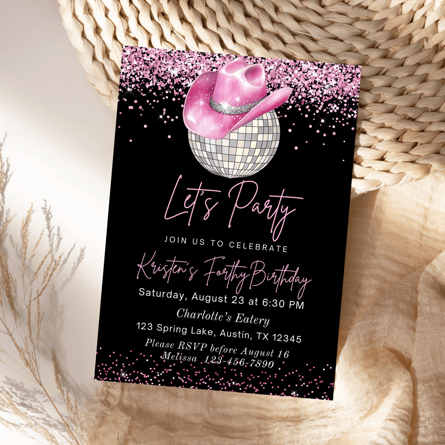 Cowgirl Disco Ball Birthday Invitaton Template