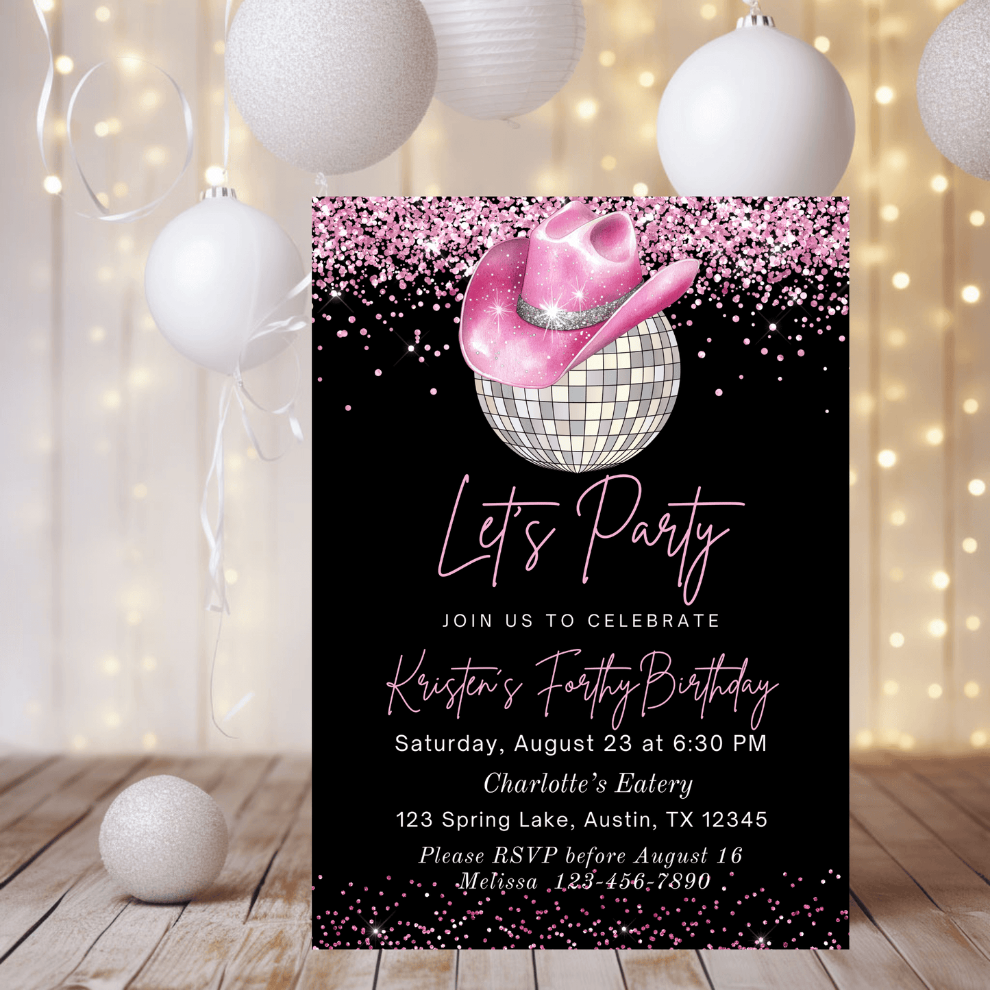 Disco Ball Wester Birthday Invite