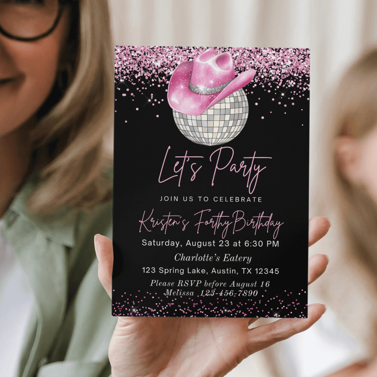Printable Pink and Black Cowgirl Birthday Invite