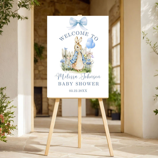 Editable Peter Rabbit Bunny Baby Shower Welcome Sign