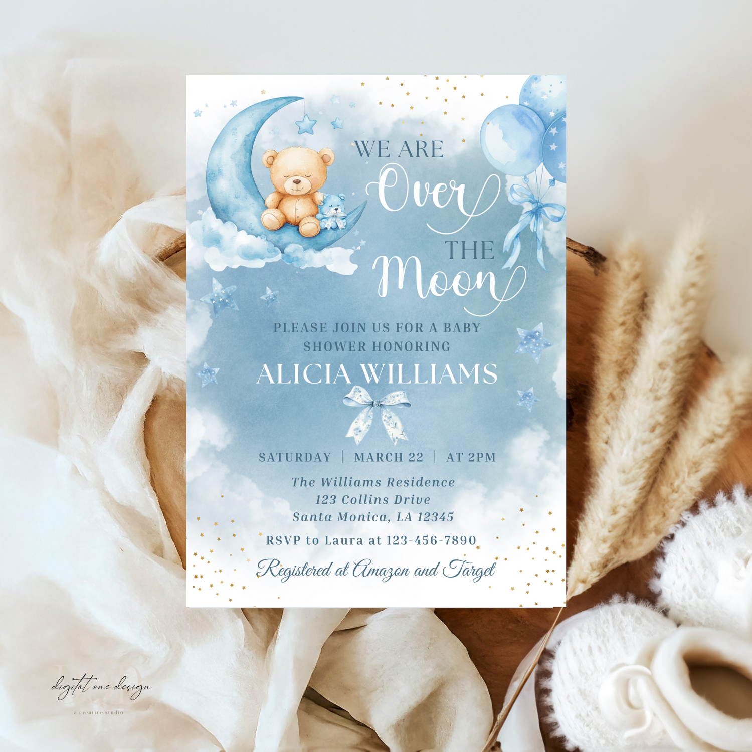 We are Over the Moon Baby Bhower Boy Invitation