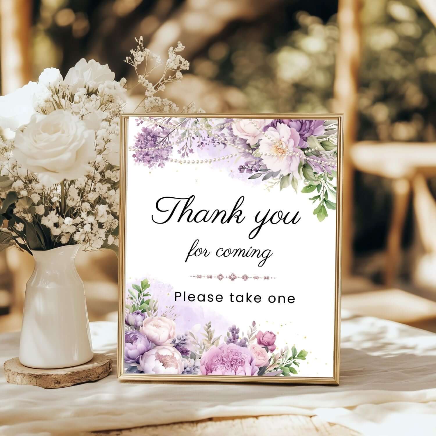 Editable Purple Floral Thank You Sign Template