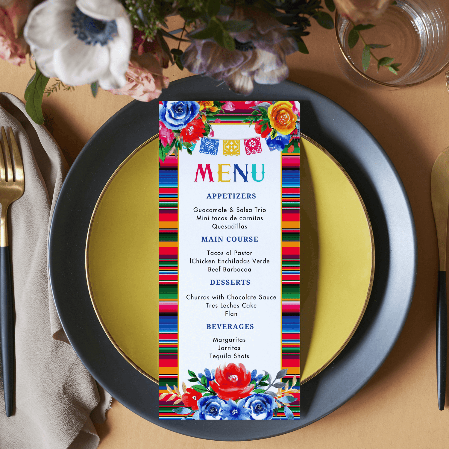 Editable Mexican Fiesta Menu Card Template