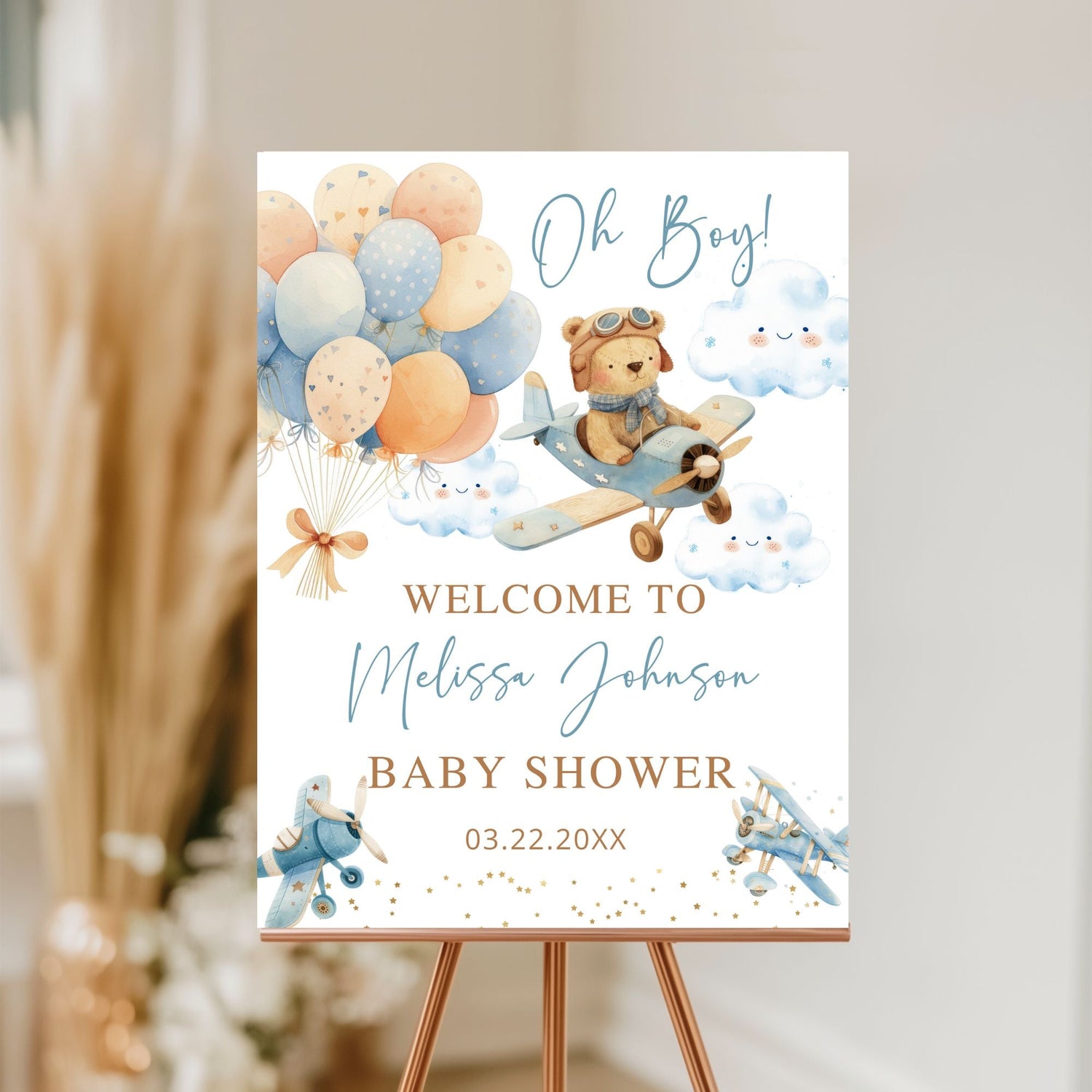 Airplane Boy Baby Shower Welcome Sign, Oh Boy! Baby shower Theme