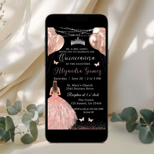 Chic rose gold invitation for 15th or 16th birthday party