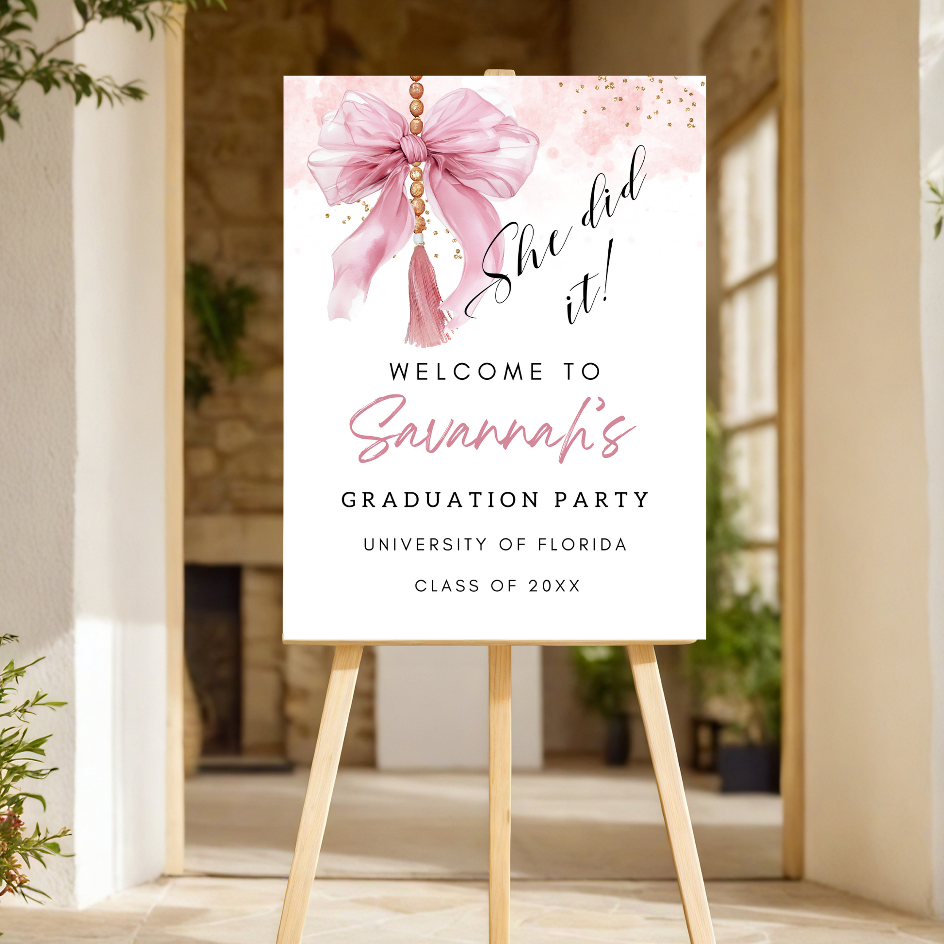 Pink Bow Graduation Decoration