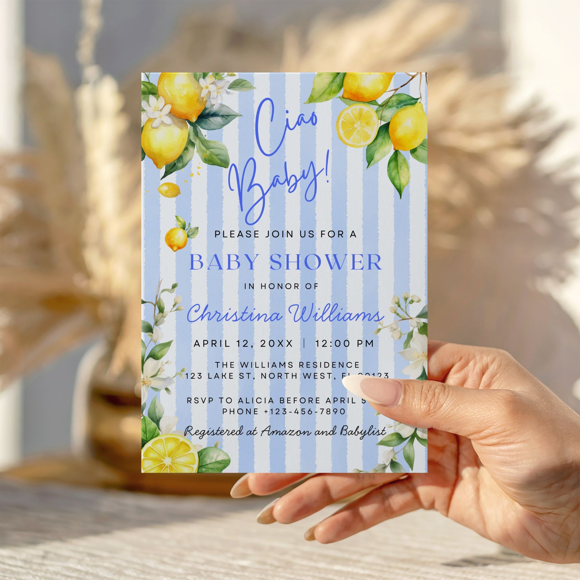 Ciao Baby Theme Blue Stripe and Lemons Baby Shower Bundle