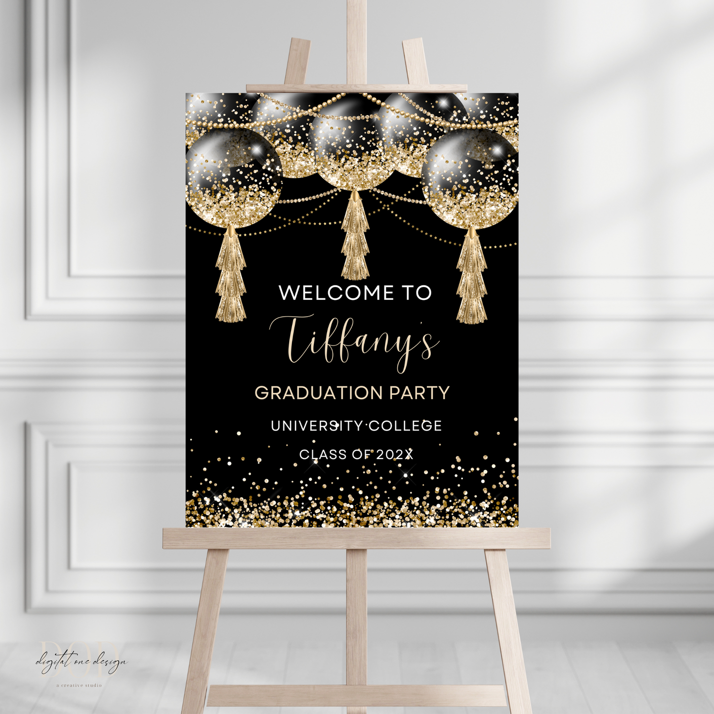 Elegant Graduation Party Welcome Sign Black & Gold