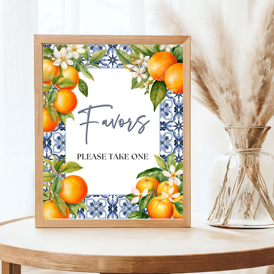 Framed decorative sign Mediterranean with oranges and flowers on a table