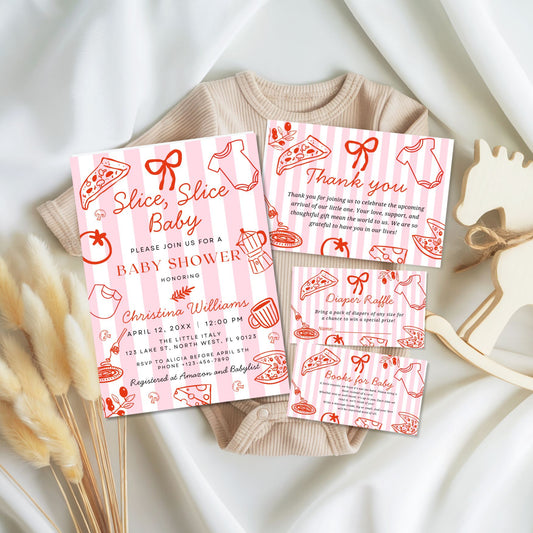 Slice Slice Baby Pizza Baby Shower Invitation Bundle