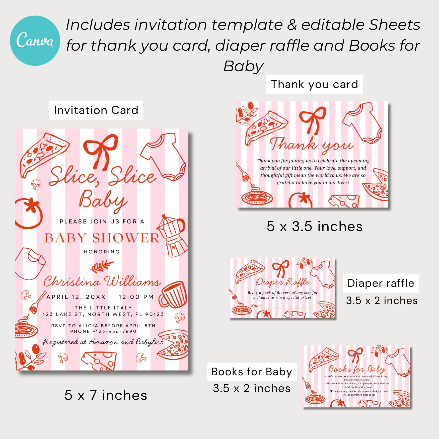 Slice Slice Baby Pizza Baby Shower Invitation Bundle