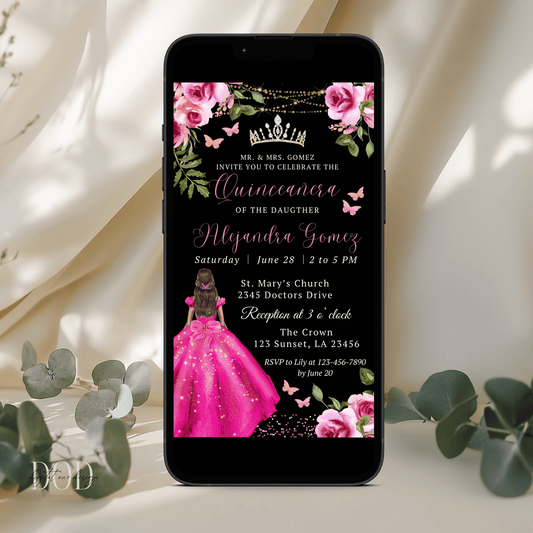 Hot Pink Quinceañera Party Invitation