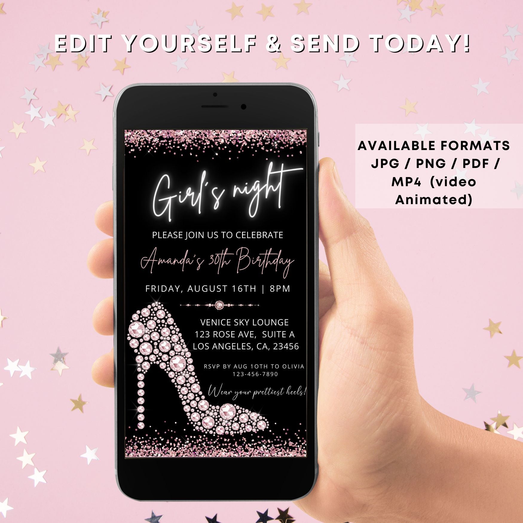 Glam Girls Night Birthday Party Invitation