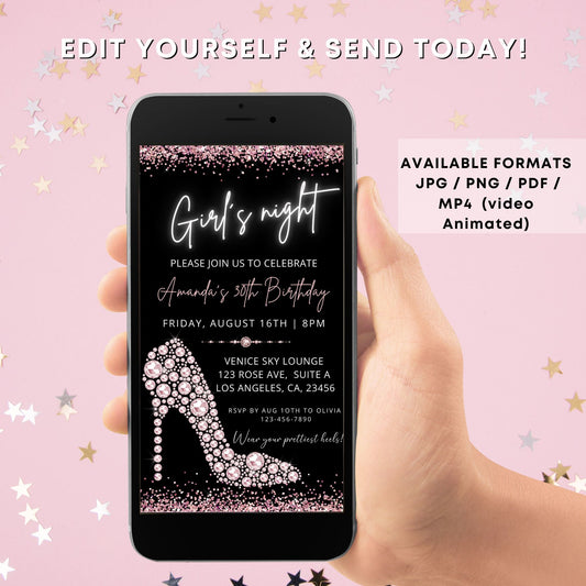 Glam Girls Night Birthday Party Invitation