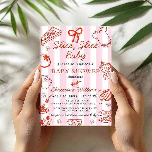 Slice Slice Baby Pizza Baby Shower Invitation Bundle