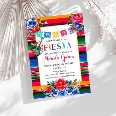 Spanish Editable Mexican Fiesta Birthday Invitation 