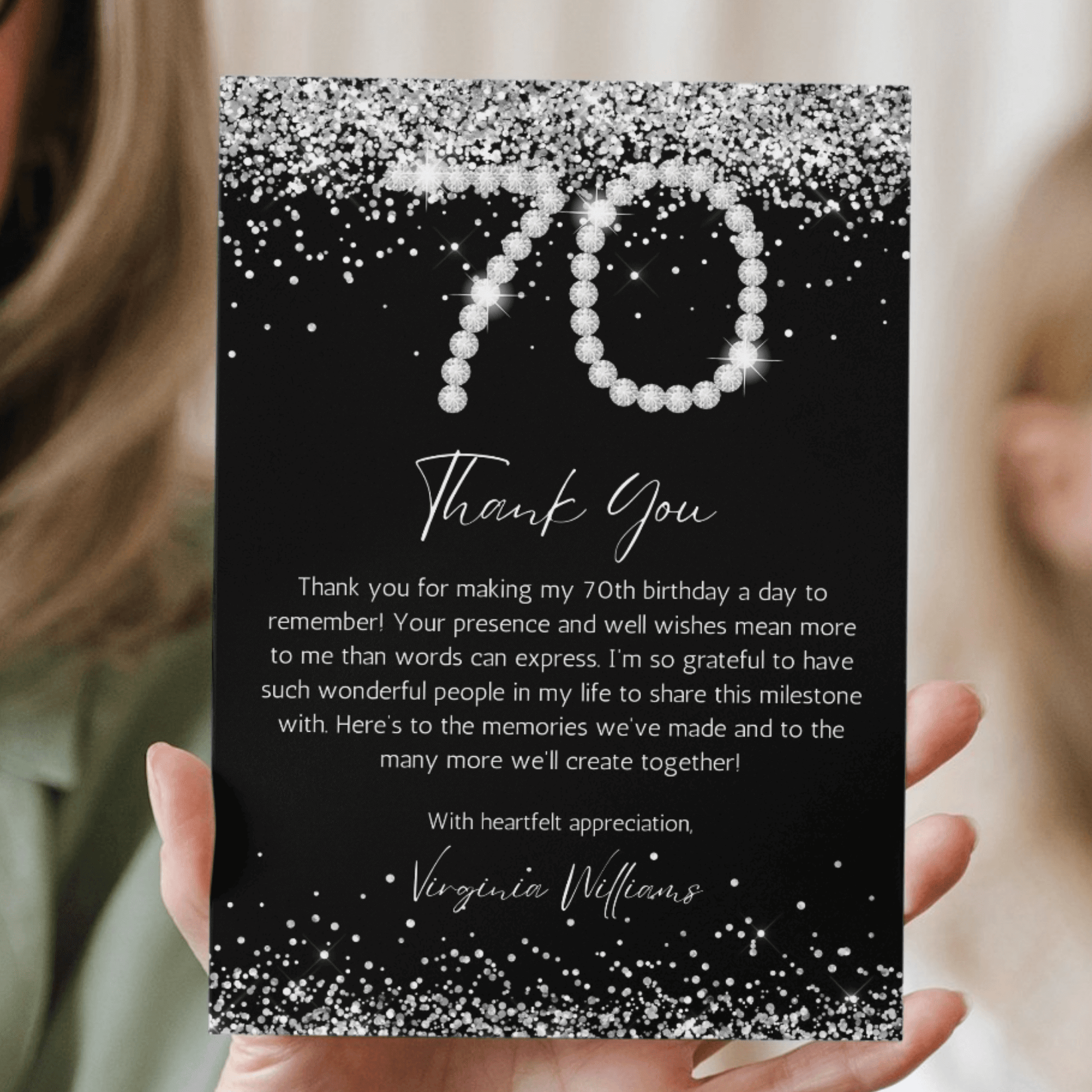 Elegant thank you note 70th birthday
